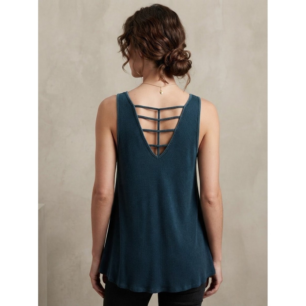 American Eagle Women Tank Top Small Teal Soft & Sexy Rib Strappy Ladder Back